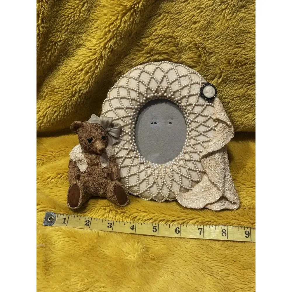 Fancy Frames Cameo Lace Ribbon Teddy Bear Lace Picture Frame Set Of 2 Victorian